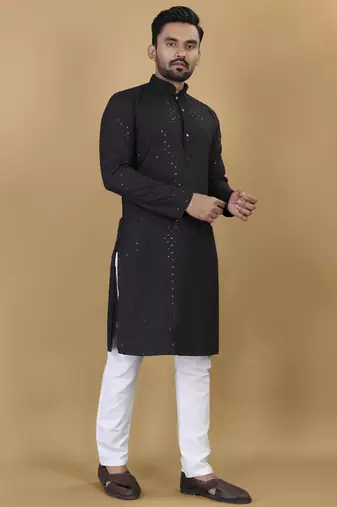 Black embroidered rayon straight kurta