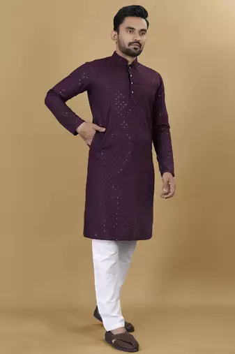 Purple embroidered rayon straight kurta