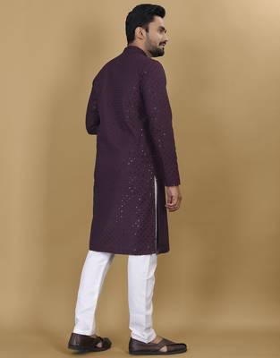 Purple embroidered rayon straight kurta 3