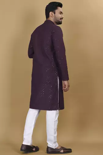 Purple embroidered rayon straight kurta