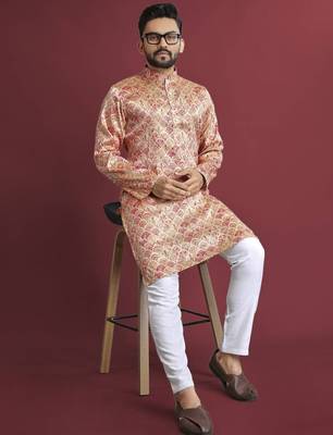 Multicolour printed pure silk straight kurta 1