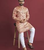 Multicolour printed pure silk straight kurta