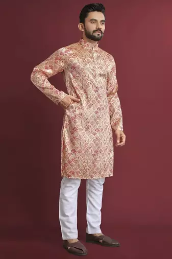 Multicolour printed pure silk straight kurta