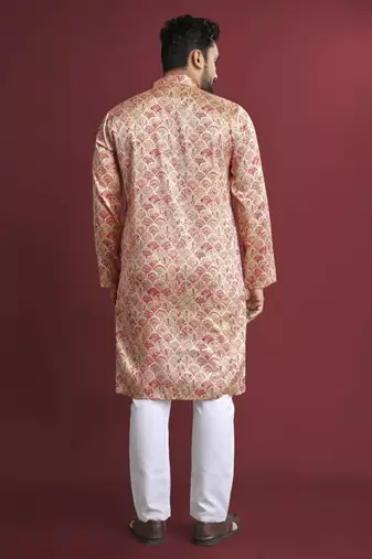 Multicolour printed pure silk straight kurta
