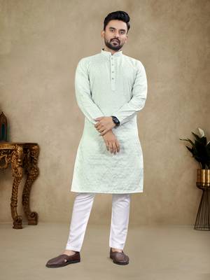Sky blue lucknowi work silk straight kurta 1