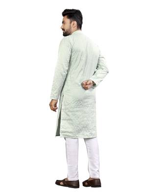 Sky blue lucknowi work silk straight kurta 2