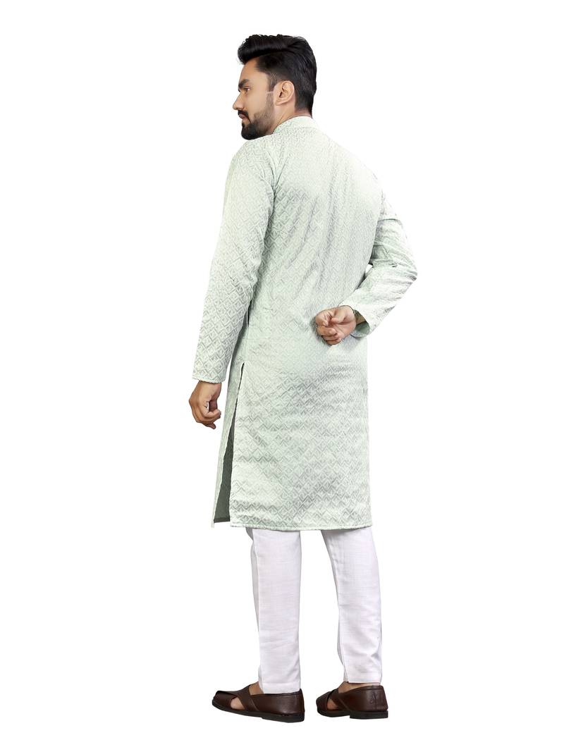 Sky blue lucknowi work silk straight kurta