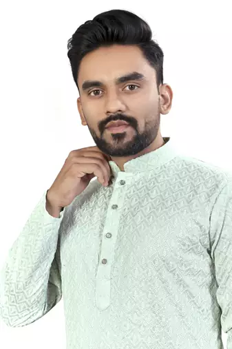Sky blue lucknowi work silk straight kurta