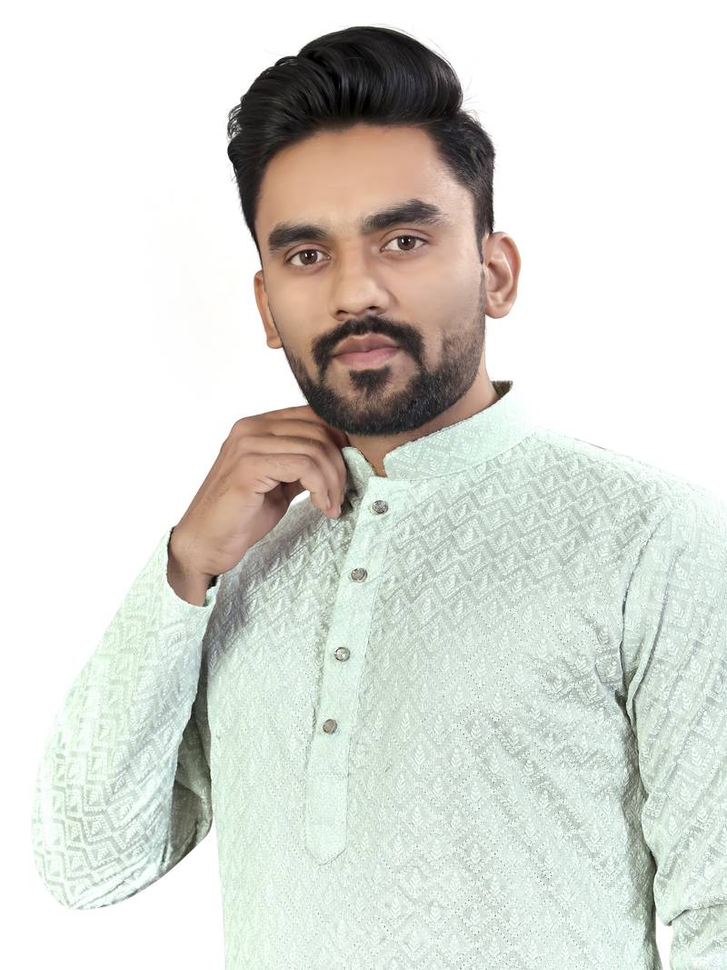 Sky blue lucknowi work silk straight kurta