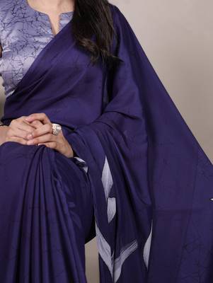 navy blue satin art silk blend floral printed saree with matching blouse 2