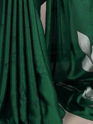 green satin art silk blend floral printed saree with matching blouse 3