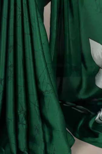 green satin art silk blend floral printed saree with matching blouse
