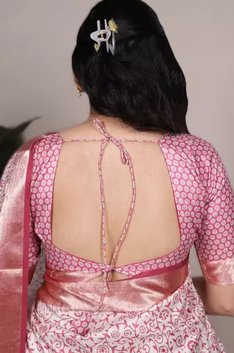 light pink tasar art silk blend printed saree with shining viscose border