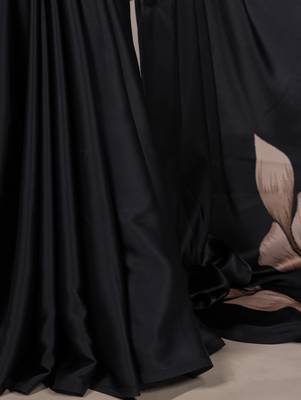 black satin art silk blend floral printed saree with matching blouse 2