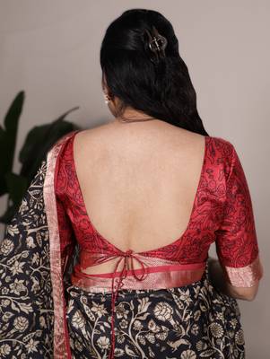 black tasar art silk blend printed saree with shining viscose border 2