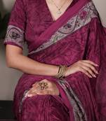 pink printed crepe saree with matching blouse