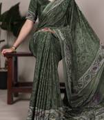 mehendi printed crepe saree with matching blouse