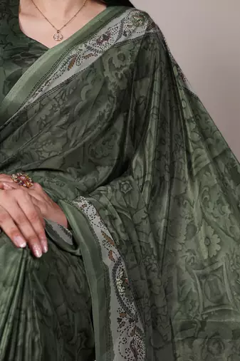mehendi printed crepe saree with matching blouse