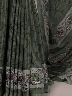 mehendi printed crepe saree with matching blouse 3