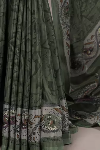 mehendi printed crepe saree with matching blouse