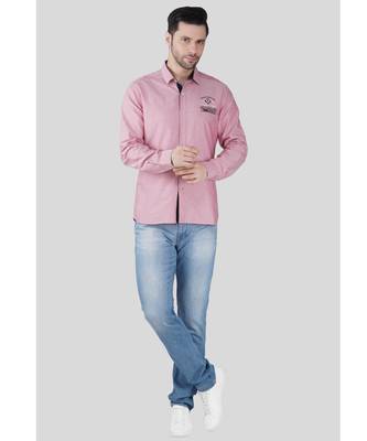 Men’s pink solid casual shirt | full sleeve cotton shirt with chest embroidery | slim fit button-down shirt for men 1