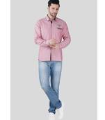 Men’s pink solid casual shirt | full sleeve cotton shirt with chest embroidery | slim fit button-down shirt for men