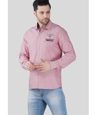 Men’s pink solid casual shirt | full sleeve cotton shirt with chest embroidery | slim fit button-down shirt for men 2