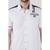 Men white cotton slim fit printed casual shirt with contrast panel & stripe detail