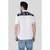 Men white cotton slim fit printed casual shirt with contrast panel & stripe detail