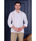 Men’s white embroidered casual shirt | premium cotton linen slim fit full sleeve shirt