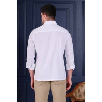 Men’s white embroidered casual shirt | premium cotton linen slim fit full sleeve shirt 3