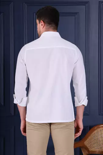 Men’s white embroidered casual shirt | premium cotton linen slim fit full sleeve shirt