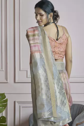 multicolour handloom khadi silk blend with digital print with zari border casual wear saree