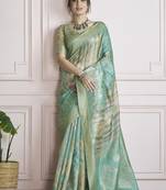 pista handloom khadi silk blend with digital print with zari border casual wear saree