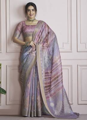 multicolour handloom khadi silk blend with digital print with zari border casual wear saree 1