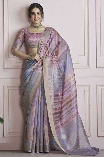 multicolour handloom khadi silk blend with digital print with zari border casual wear saree