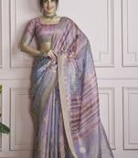 multicolour handloom khadi silk blend with digital print with zari border casual wear saree