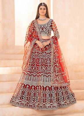 Maroon butterfly net wedding wear lehenga choli for women 2
