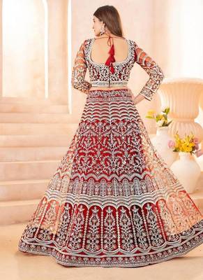 Maroon butterfly net wedding wear lehenga choli for women 3