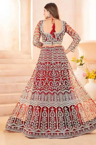 Maroon butterfly net wedding wear lehenga choli for women