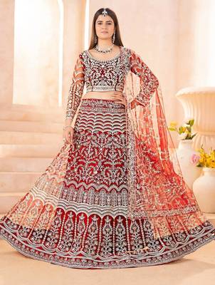Maroon butterfly net wedding wear lehenga choli for women 4