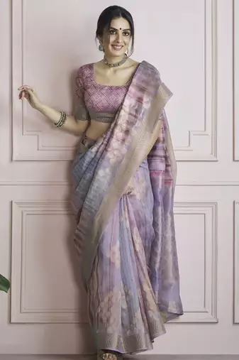 multicolour handloom khadi silk blend with digital print with zari border casual wear saree