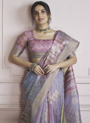 multicolour handloom khadi silk blend with digital print with zari border casual wear saree 3