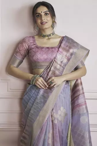 multicolour handloom khadi silk blend with digital print with zari border casual wear saree