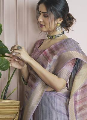 multicolour handloom khadi silk blend with digital print with zari border casual wear saree 4