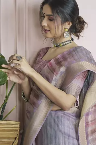multicolour handloom khadi silk blend with digital print with zari border casual wear saree