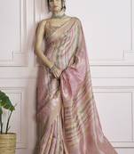 peach handloom khadi silk blend with digital print with zari border casual wear saree