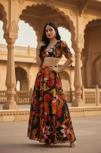 Black Digital Printed Lehenga Choli Without Dupatta