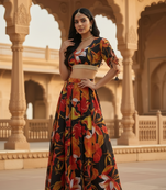 Black Digital Printed Lehenga Choli Without Dupatta
