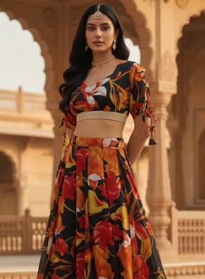 Black Digital Printed Lehenga Choli Without Dupatta 2